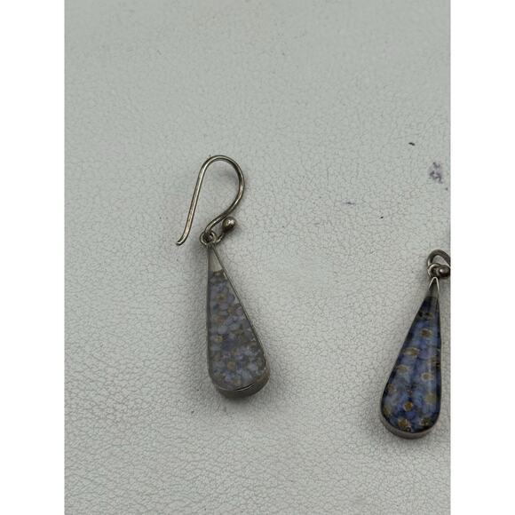 ATI Sterling Silver Pierced Hook Earrings Resin Blue Flowers - Picture 8 of 11